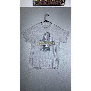 Chicago Cubs Shirt Mens Medium Gray MLB 2016 World Series Champions Majestic